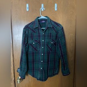 Five Brother Heavyweight Green Plaid Flannel Snap Button Up Shirt Men’s Large